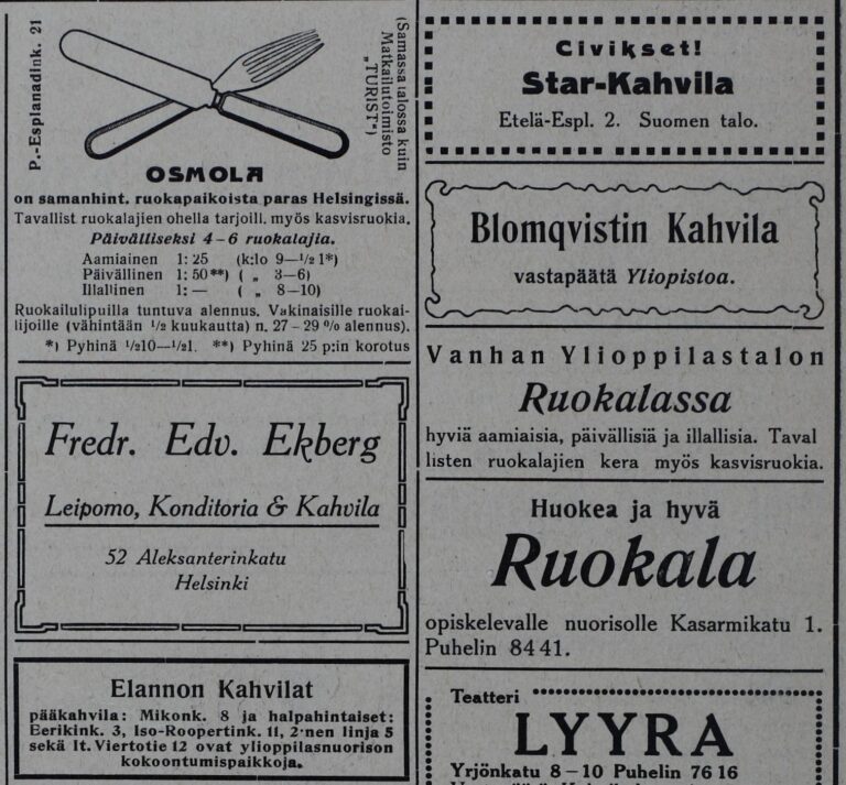 Ruokaloiden mainoksia.